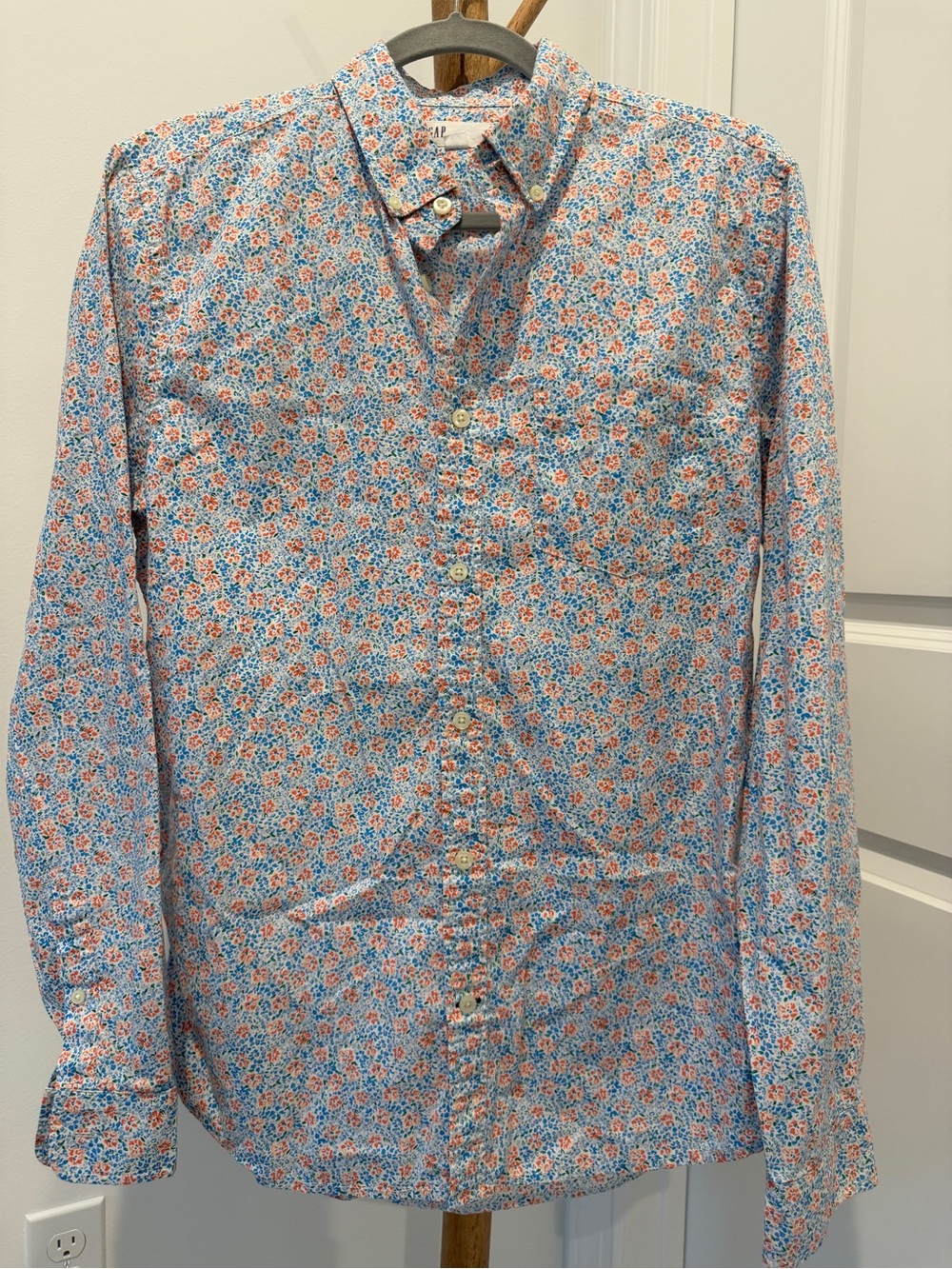 GAP Light Blue Button-Down Shirt with Orange Floral Print